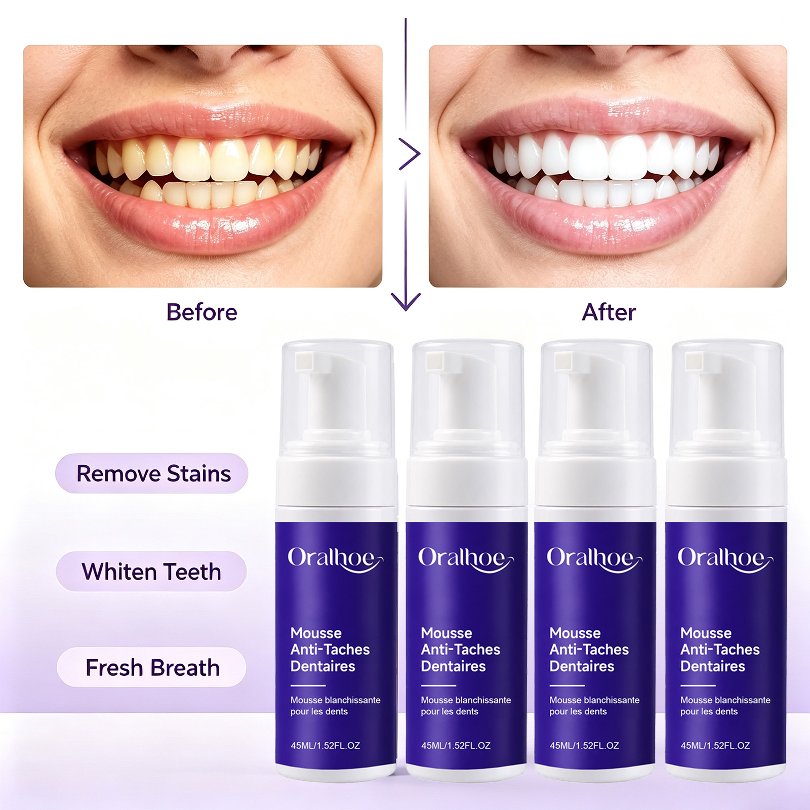 Teeth Whitening Routine - Dentifrice Moussant Violet Blanchissant les Dents,